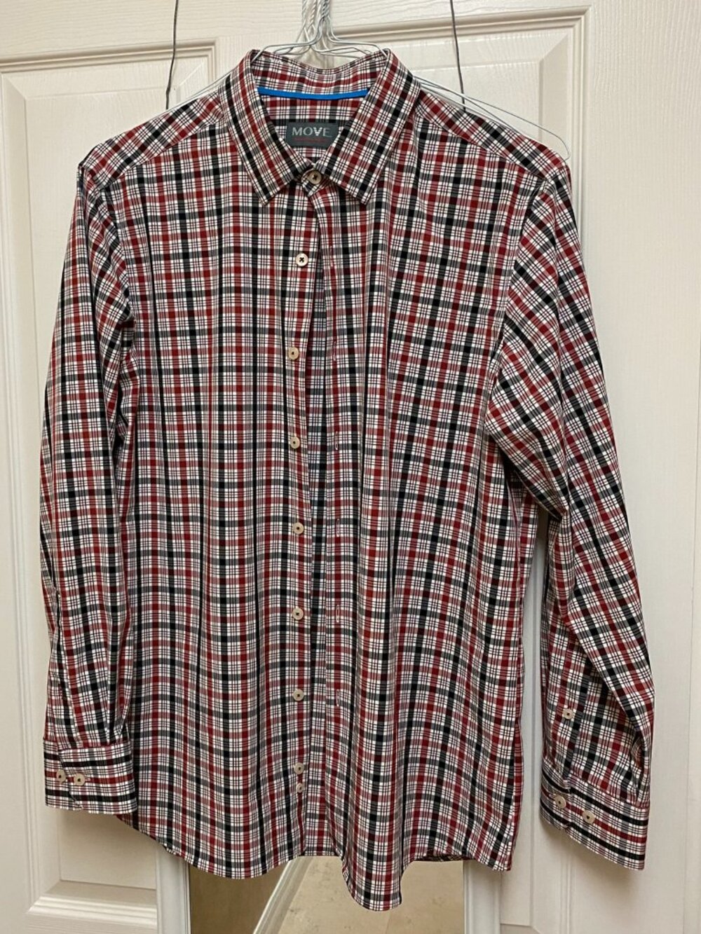 Move Performance red/black Plaid Button Up Dress Casual Shirt Mens Large